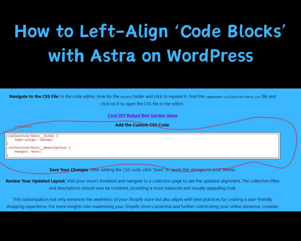 Mastering CSS: How to Left-Align Code Blocks with Astra on WordPress