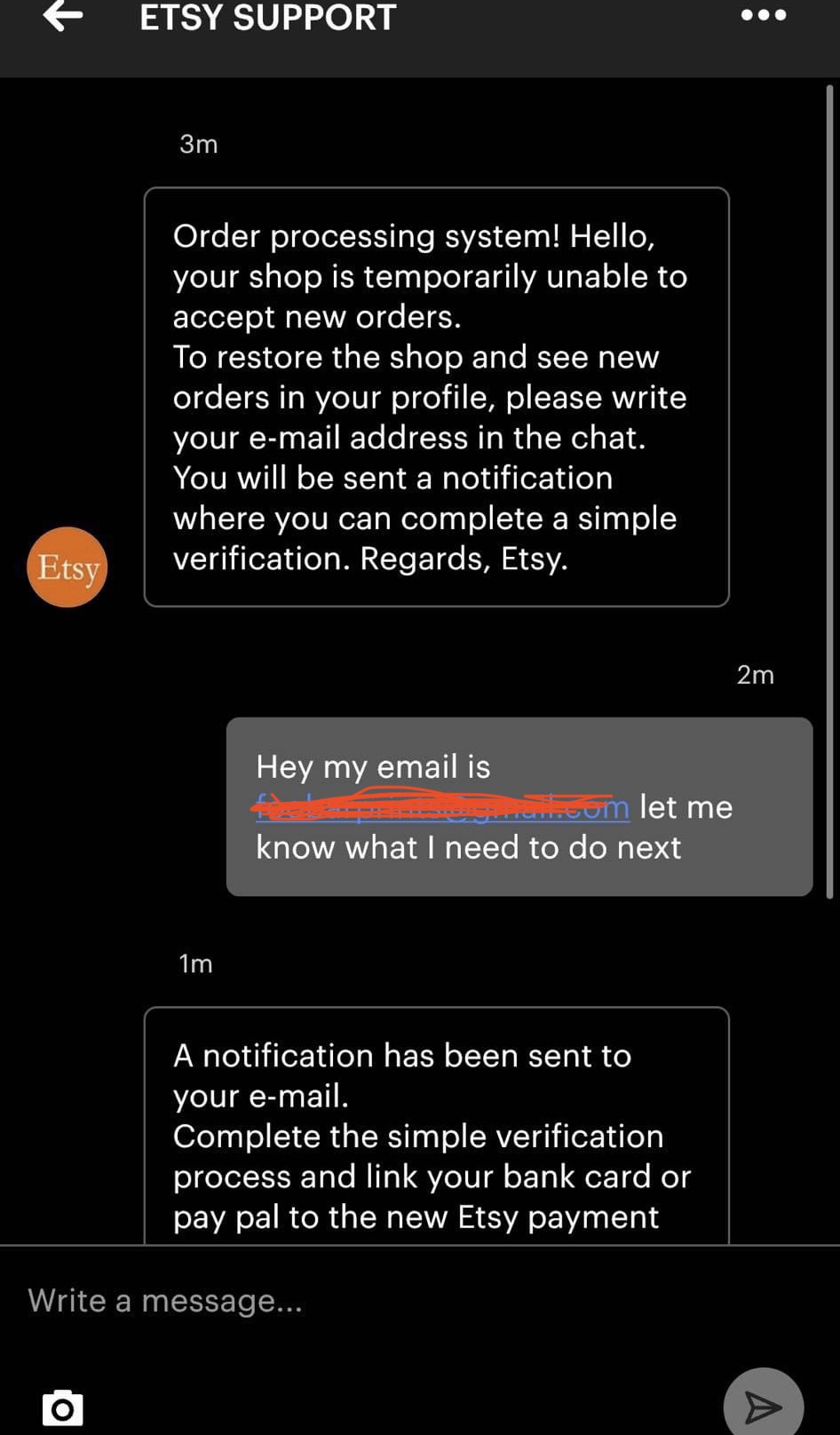 ETSY SUPPORT MESSAGE SCAM - NOXAD.ORG